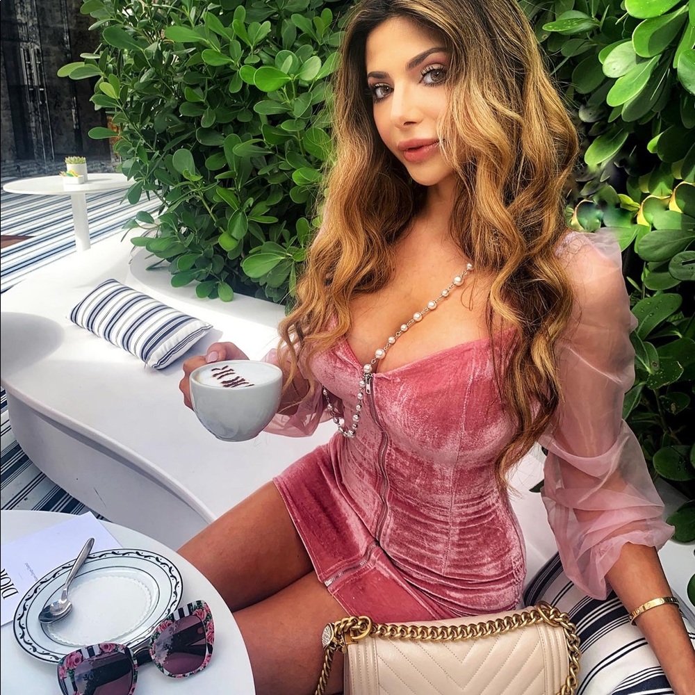 Pink velvet mini dress 4 sheer romantic sleeves